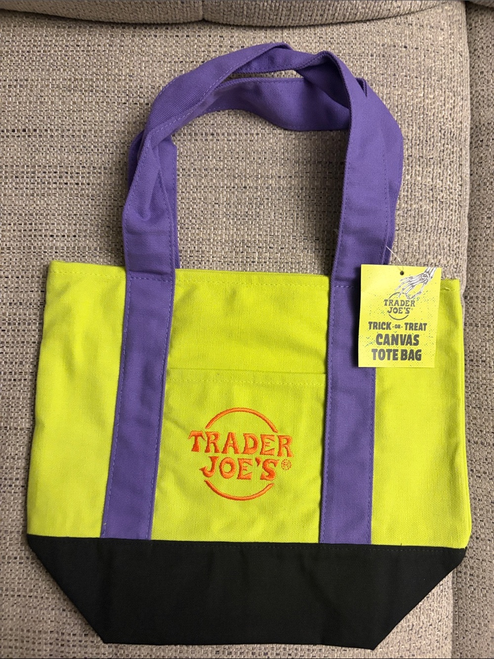 Trick or Treat Purple & Yellow Canvas Tote Bag